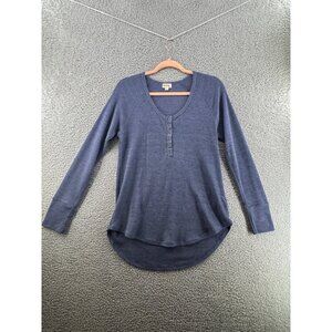 Ten Sixty Sherman High Low  Ribbed Long Sleeve Henley Top Size Medium Blue